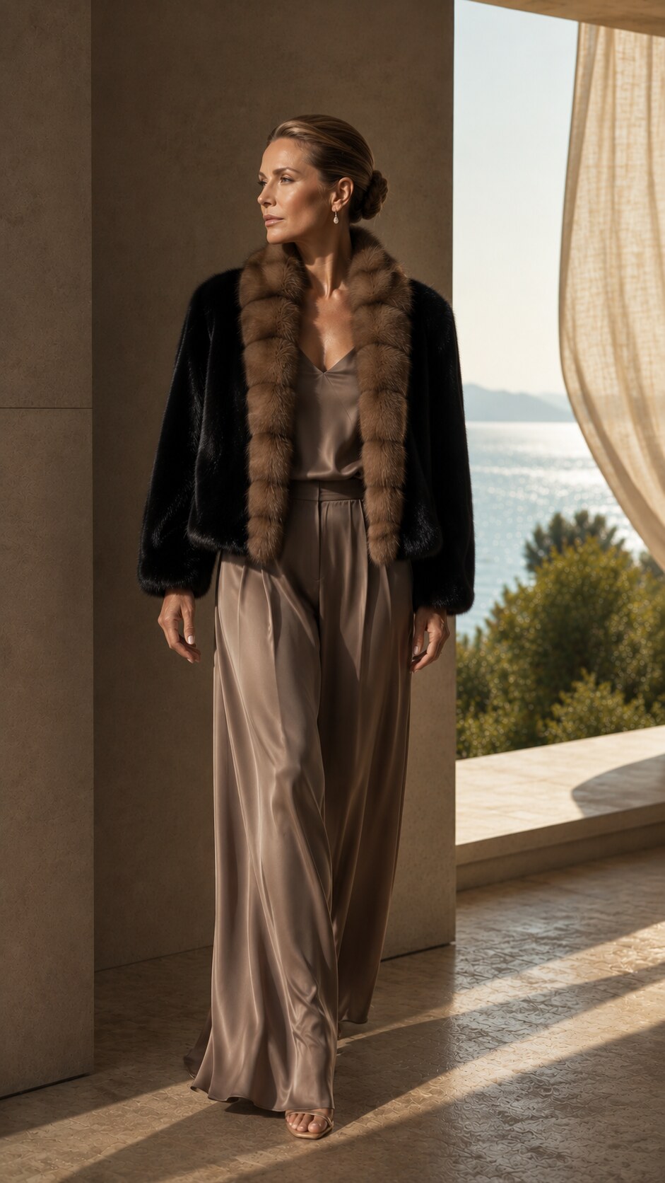 Γυναίκα με Blackglama mink jacket και γιακά από ζιμπελίνα